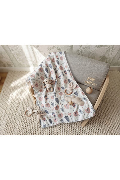 Dolce Lale Studio Home Patterned Cotton and Gray Muslin Double-Sided Baby Bla...