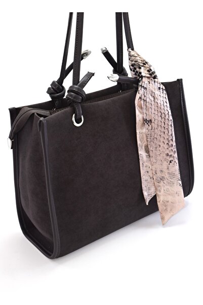 Madame Women's & Flarlı Black-Nubuk Large Size Shoulder Bag Handbag Handbag S...
