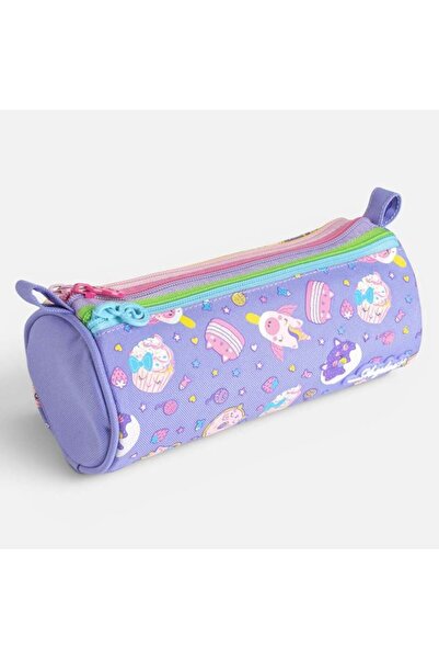OEM Penar cilindric mov lila cu 3 compartimente, Model Sweets 22 x 8 x 8 cm