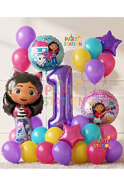 Parti Station Gabby Dollhouse Balloon 1 Year Old 18 Piece Birthday Balloon De...
