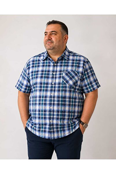ETİQET Plus Size Single Pocket Short Sleeves Men's Shirt 70% Cotton 30% Polye...