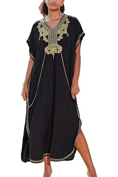 YouKD Embroidered Floral Kaftan Bohemian Beach Dress Bikini Coverups Long Bat...