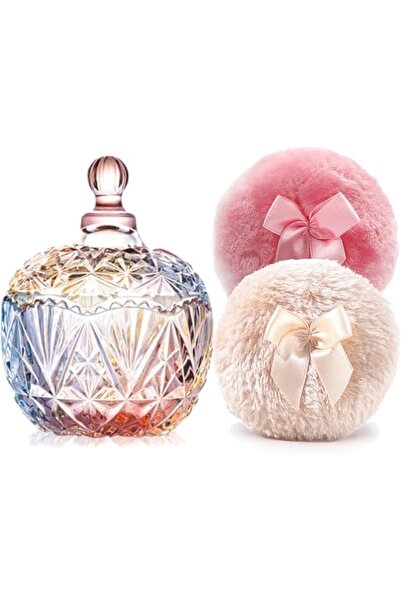 YILUSHENGHUA Luxury 4 Inch Glass Powder Container with 2 Soft 3.5" Puffs｜Non-...