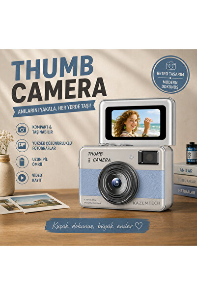 KAZEMTECH Dijital Retro Kamera 1080P Mini Tasarım Sd Kart Hediyeli Flaşlı Sel...