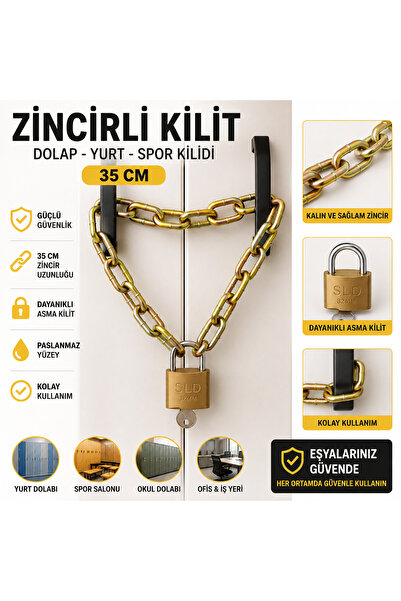 beneficio 35 cm Zincirli Dolap Kilidi Asma Kilitli Yurt Okul Spor Salonu Soyu...