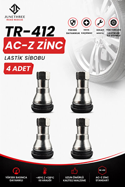 JuneThree TR-412 Zinc Lastik Sibobu 4 Adet Metal Oto Sibop Seti Tubeless Jant Sibobu Lastik Valfi