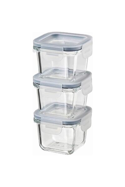 Generic ASIA 365+ Food container with lid, SquareGlass 180ml, Set of 3