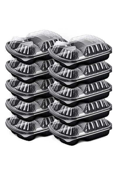 Generic Pack] 3 Section Black Base with Lids Food Storage Container| Disposab...