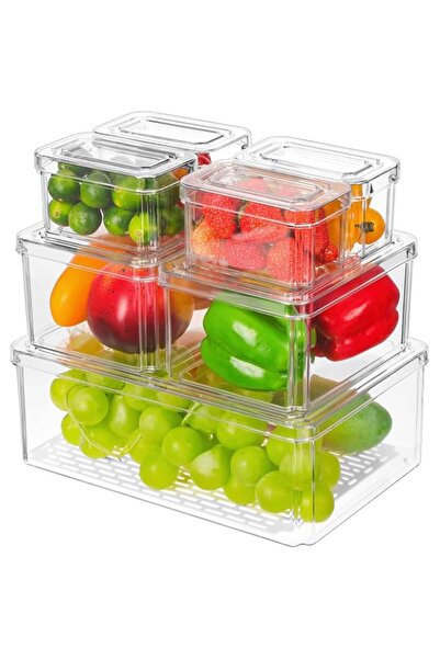 Generic Organizer Bins, Set Of 7 Refrigerator Organization with Lids, Stackab...
