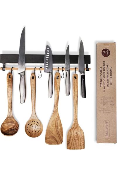 GENERAL Premium Magnetic Knife Holder for Refrigerator with Hooks – 16 Inch P...