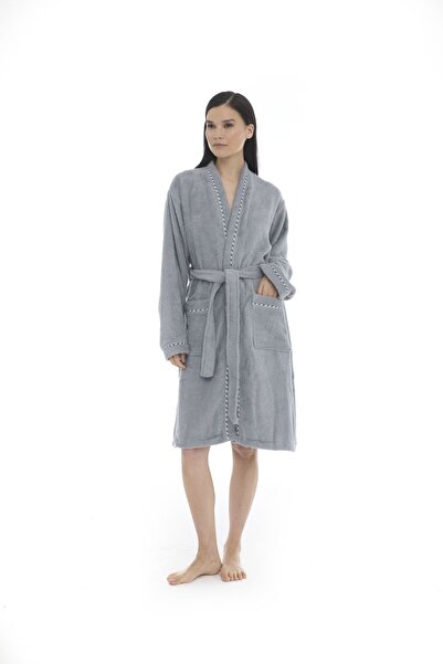 Seritaine Halat de baie Athena Kimono pentru femei, gri - 100% bumbac cu nervuri