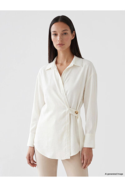 LC Waikiki Lcw Studio Ecru Double-Breasted Cut Women's Shirt Tunic