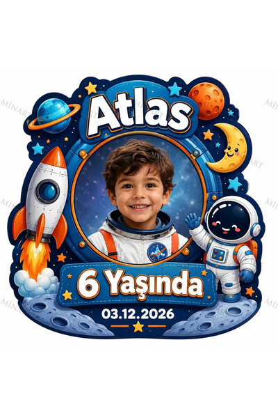 Minart 25 Adet Fotoğraflı Doğum Günü Magneti, Uzay Roketli Temalı Roket Astro...