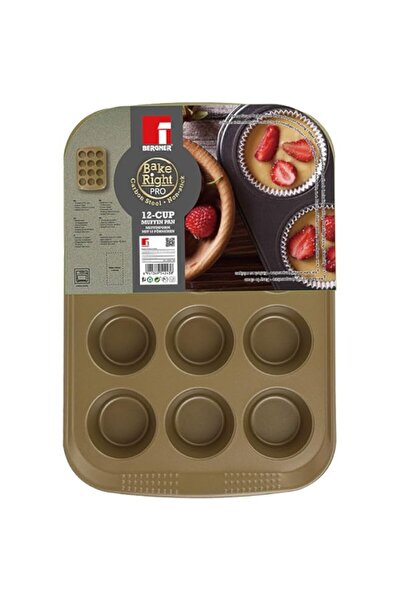 Generic BAKERIGHT PRO RECTANGLE12CUP MUFFIN PAN 40.6CM CARBON STEEL, BG37057GD