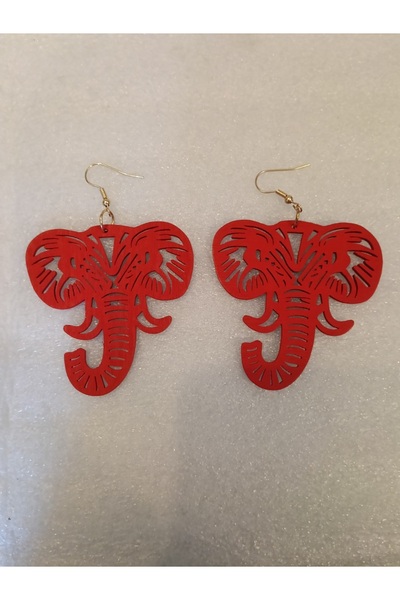 Butik Tülin Authentic Wood Balsa Wood Light Red Laser Cut Elephant Head Dangl...