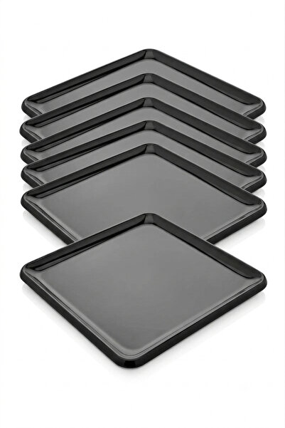 BİODATA 6 Pieces Unbreakable Melamine Square Dessert Serving Plate 22 cm - Black