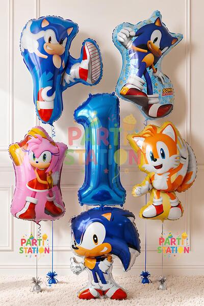 Parti Station 1 Year Old Hedgehog Sonic Balloon Set - 6 Piece Large Size Soni...