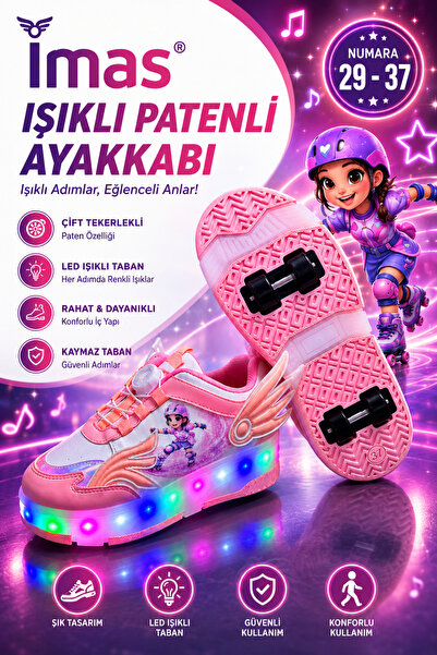 İmasSportWear Çocuk Patenli Ayakkabı Kanatlı LED Işıklı Tekerlekli Kız Çocuk ...