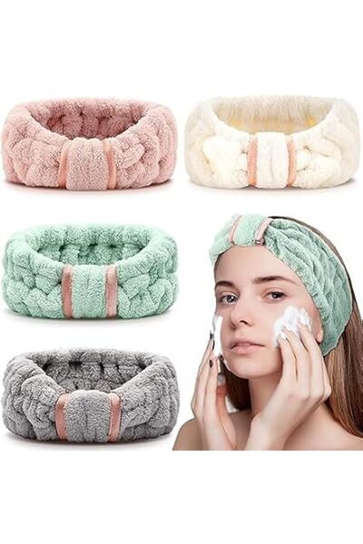 Tazweeq 4 Pack Microfiber Headbands, Spa Facial Headbands, Makeup Head Bands,...