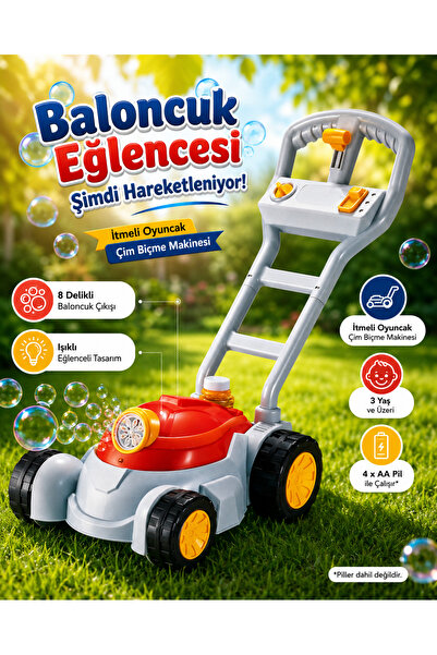 Kayyum 8 Delikli Otomatik Baloncuk Makinesi Işıklı İtmeli Çim Biçme Arabası O...