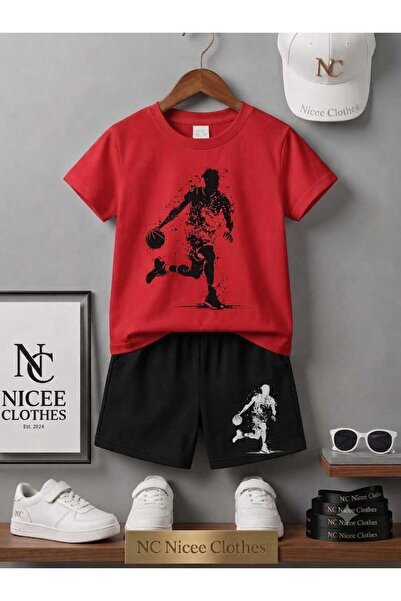 Leto Lykia Summer Children's T-Shirt Shorts Unisex (Black Basketball Player P...