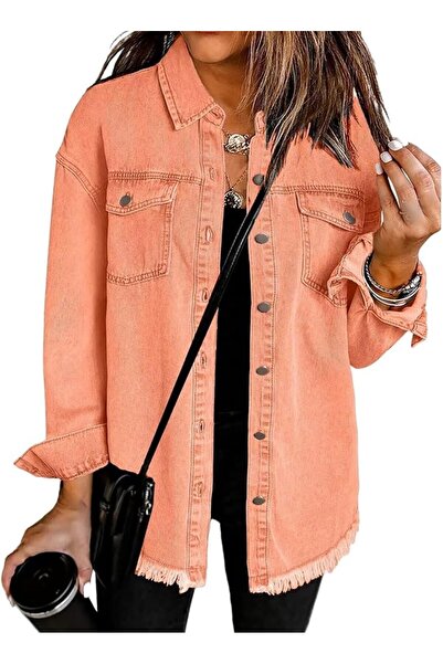 GENERAL Denim Jacket for Women Oversized Boyfriend Jean Jacket Button Up Fray...