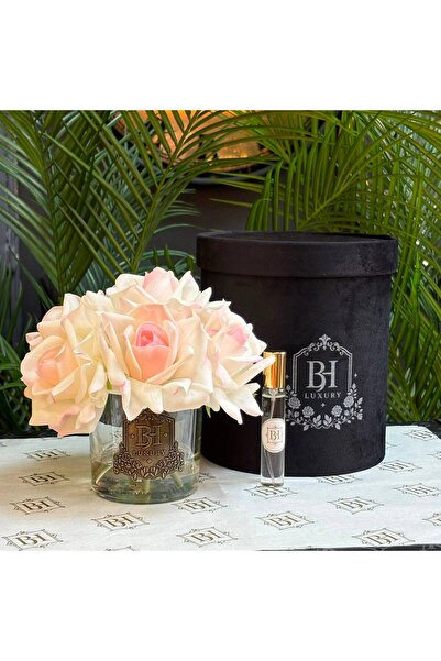 BELİZ HOME Bh Luxury Artificial Wet 7 Rose Arrangement with Decorative Glass ...