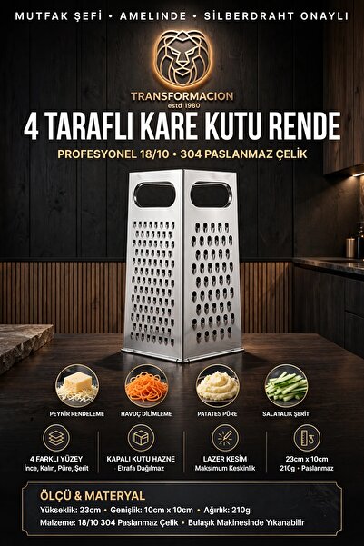 Transformacion 4 Yüzeyli Kare Kutu Rende Sebze Peynir Dilimleyici Öğütücü Mut...