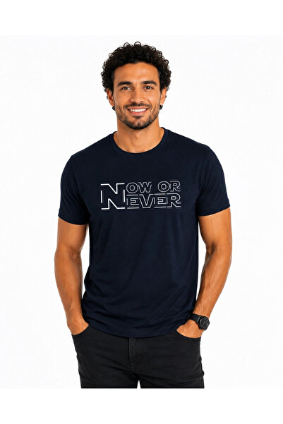 ETİFA Now or Never Premium Unisex T-Shirt 100% Cotton Modern Navy Tee Shirt