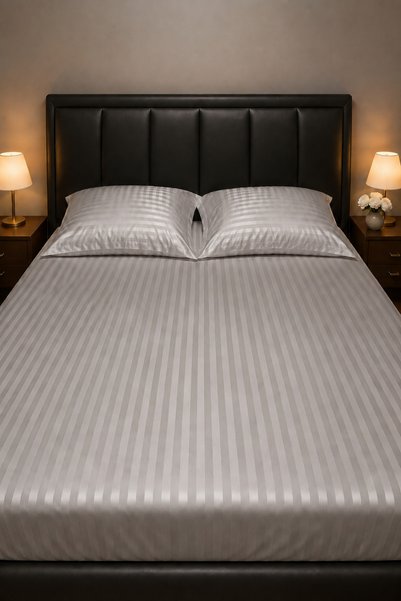 Hig Store Striped Micro Satin Elastic Bed Sheet and Pillow Set Single and Dou...