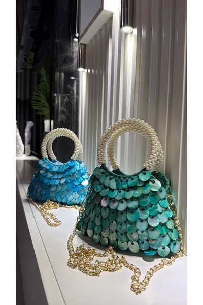 WOMANBAG Handmade Sequined Pearl Handle Shoulder Bag (25X20Cm)