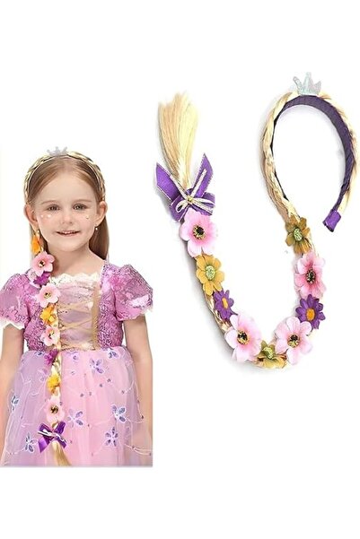 TERRIFI Princess Braids Headband, Long Braided Wig with Tiara and Flowers, Cu...