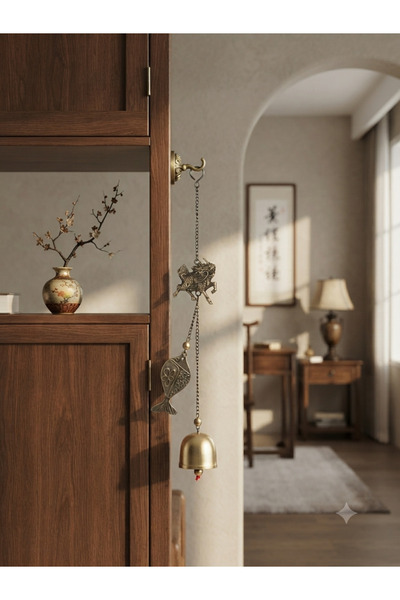 PİRAMİGO Pixiu Ejderha Ve Bereket Balığı Figürlü Uğur Getiren Feng Shui Rüzgar Çanı (Pi Xiu) 27cm