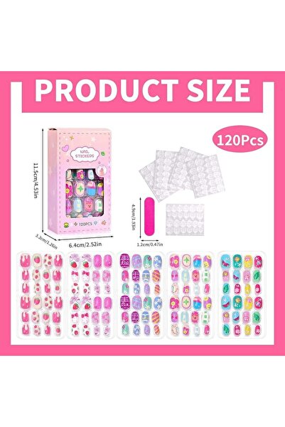 ALMEKAQUZ 120Pcs Kids Stick on Nails Pink Fake Nail Pre Glue Full Cover Short Acrylic Nails Children