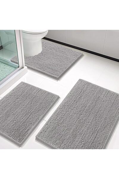 Winsoyya Bathroom Rugs Sets 3 Piece, Dark Gray Shaggy Chenille Bath Rug, Non ...