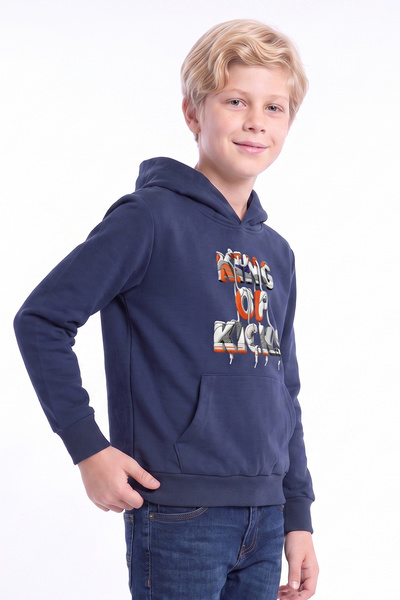 FYK KİDS Boy's Printed Kangaroo Pocket Long Sleeve Hooded Sweatshirt