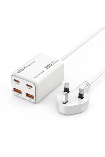 Vidvie Desktop Charger 70W GaN with 4 Ports (Dual Type-C & Dual USB) 1.5m Ext...