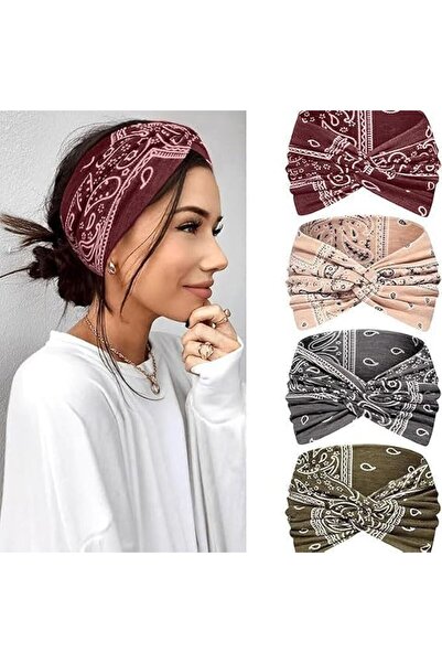 Generic 4 Pack Stretchy Turban Headbands for Women, Soft Elastic Twist Hair B...