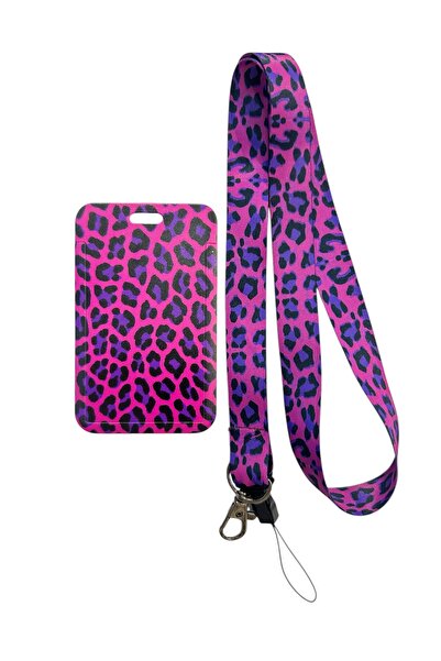 RoyalVance Pink Leopard Patterned Id Card Neck Strap and Card Holder Set
