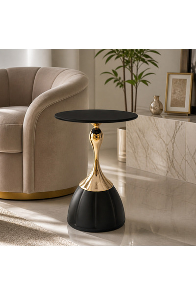 The Living Modern Round Accent Side Table with Ribbed Base & Tapered Column |...