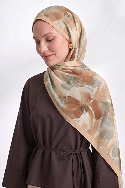 Salih Çelebi Ahenk Flower Pattern Naida Shawl 4086 - Beige