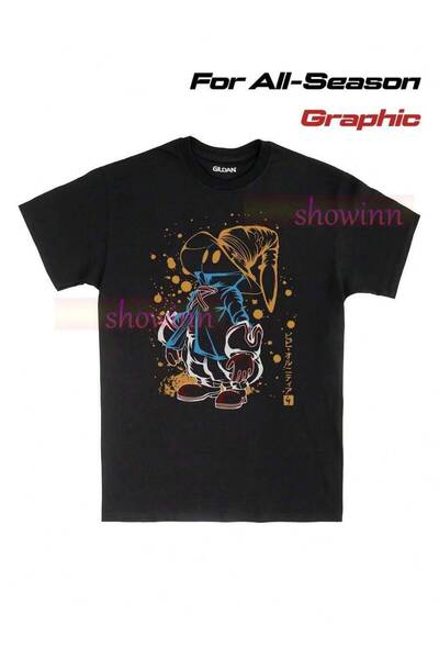 2BIR Vivi Orunitia FF9 Graphic T-Shirt Black With Blue & Golden Ink Splash De...