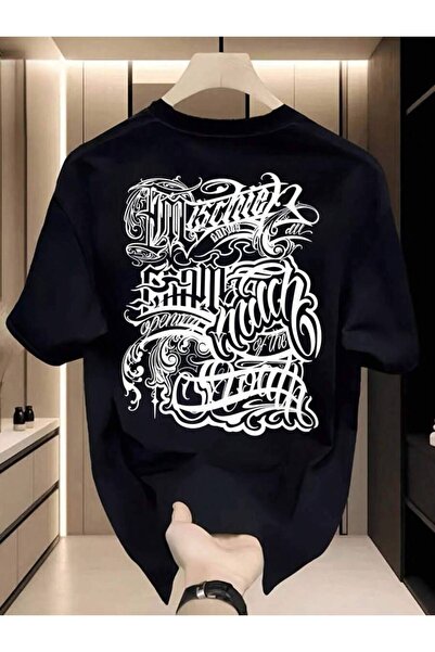 k222 Men's Pure Cotton Short-Sleeve T-Shirt, Elegant Calligraphy Print, Moder...