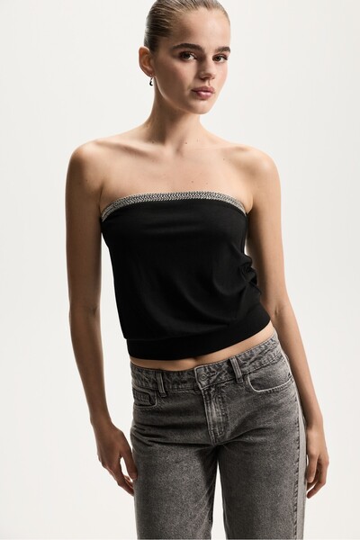 LEFTIES Taşlı bandeau bluz