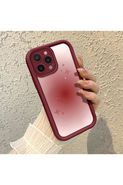 CHICASELUX iPhone 13 Pro Compatible Burgundy Blur Gradient Star Pattern Silic...
