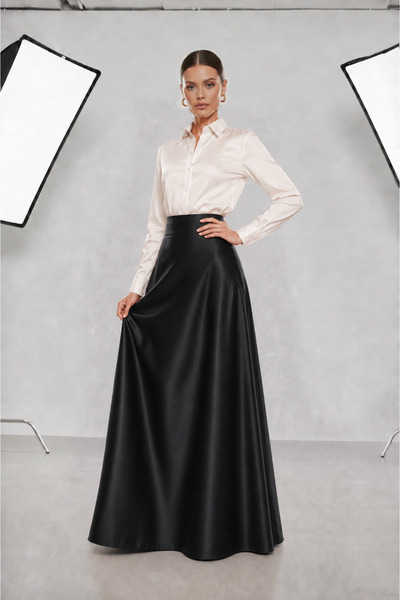 2021 NSM LİFE quality of life High Waist A-Line Matte Satin Skirt with Belt