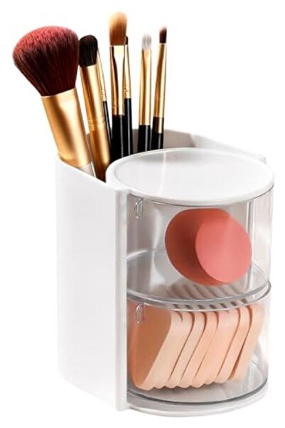 Morvena Picks Organizator rotativ pentru cosmetice cu 2 nivele și suport pent...