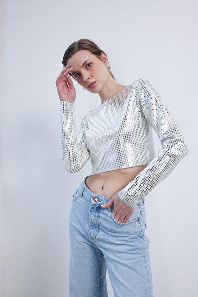 Nisan Shiny Printed Knitwear Blazer White