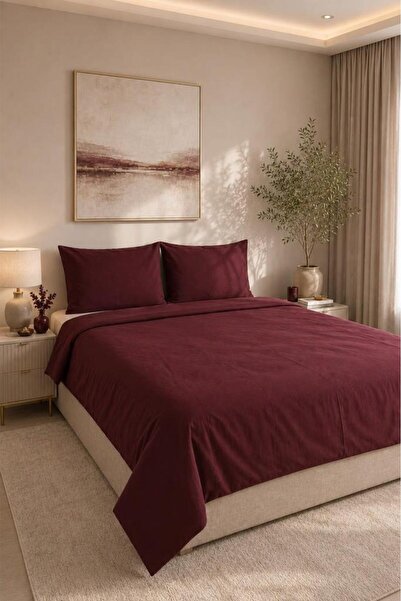 Çeyiz Diyarı Daily Cheap 3 Piece Double Duvet Cover Set 200X220 Claret Red