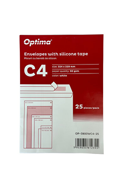 Optima Plic C4 (324X229Mm), Lipire Siliconica, 25 Buc/Set, - Alb Plicuri Opti...